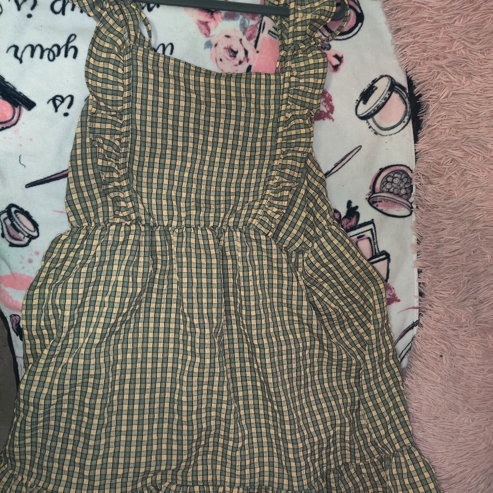 Green and yellow plaid ruffle dress